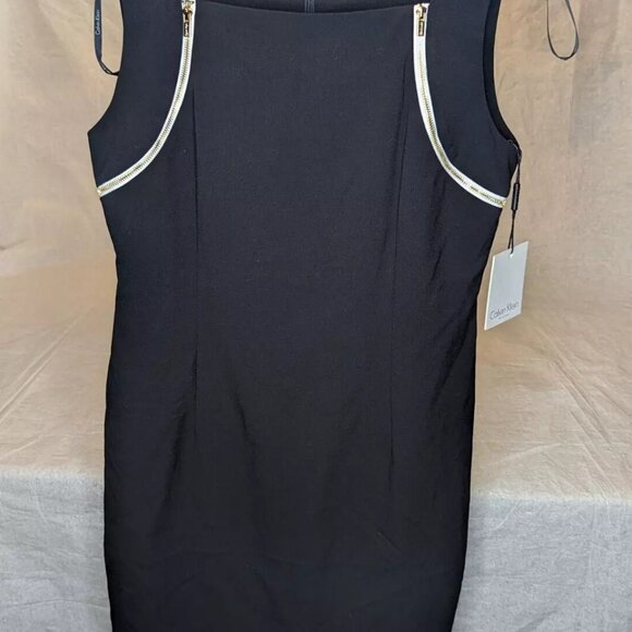 Calvin Klein Classic Black Dress with White Zipper Accents. Women's size 6. NEW - Picture 1 of 10